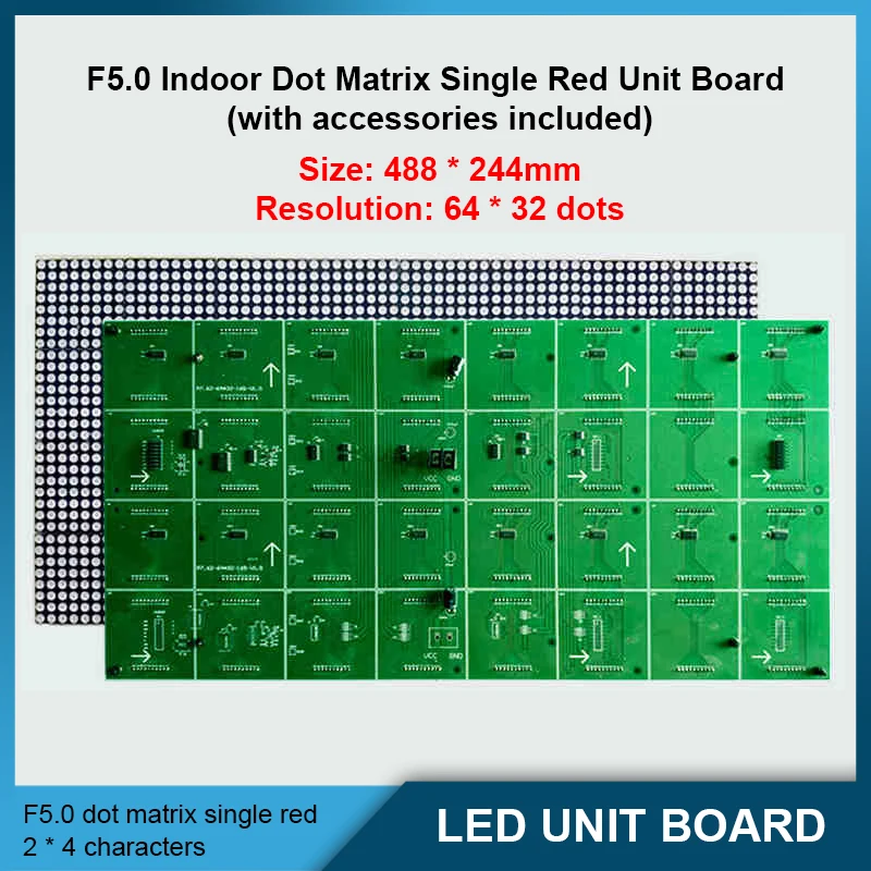 F5.0 Dot Matrix Led Lattice Single Color LED Module for install LED screen 488*244mm 64*32 Pixels indoor LED Display