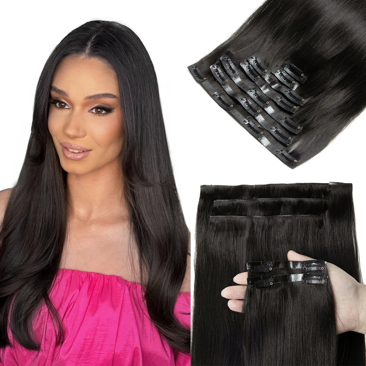 غير مرئية بو كليب في وصلة إطالة شعر طبيعي سلس الشريط لحمة رقيقة وناعمة الشريط لحمة 7 قطعة/المجموعة 12-24 بوصة 100 جرام 120 جرام كليب على الشعر #1