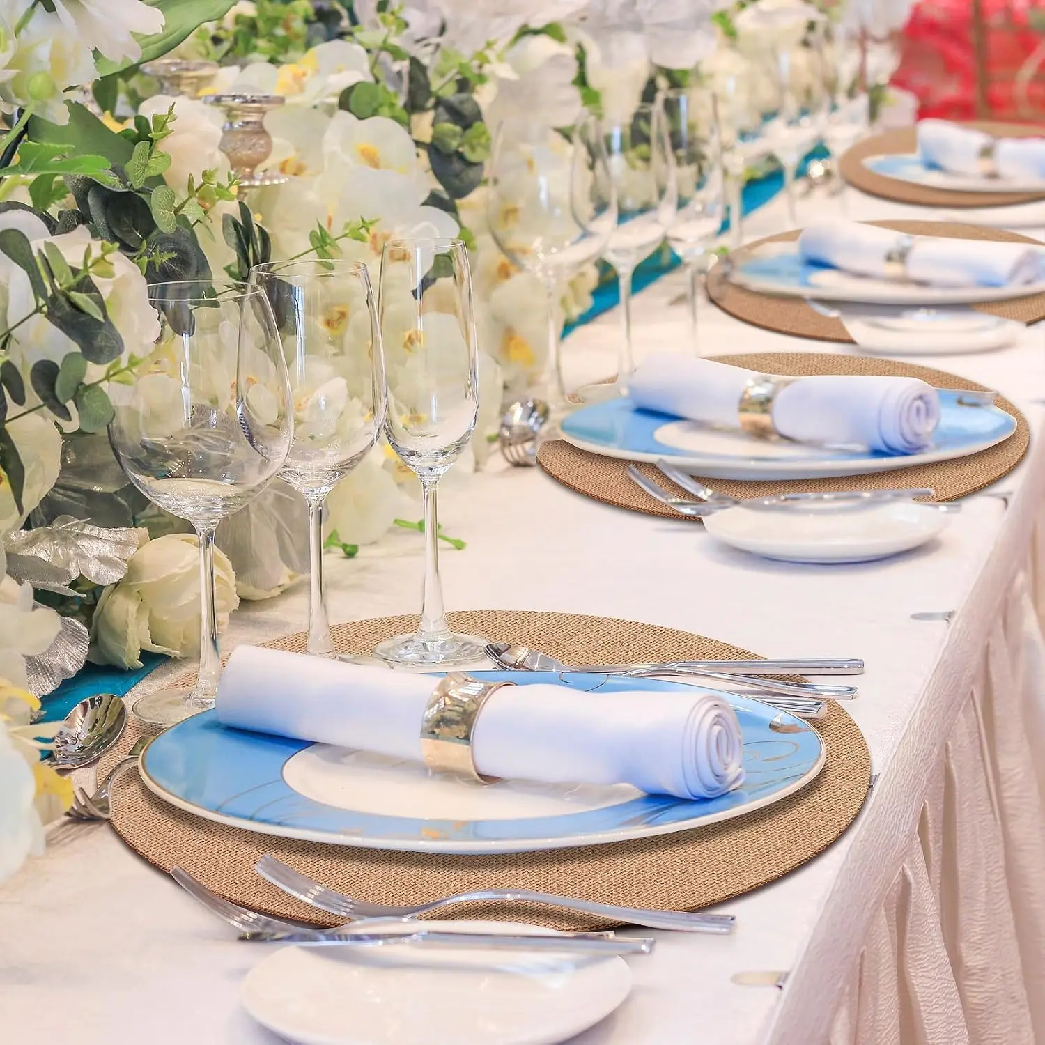 

30/50/100pcs Wedding Burlap Round Placemats Bulk Boho Jute Tablemats Circle Rustic Table Decor for Wedding Party Dinner Supply