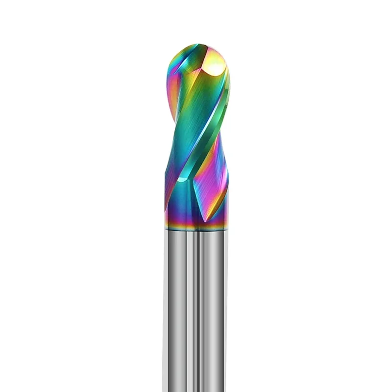 HILIXUN 2 Flute HRC55 Ball Nose End Mill Tungsten Carbide Cutter CNC Router Bit Milling Tool Color Coating Ball End Milling