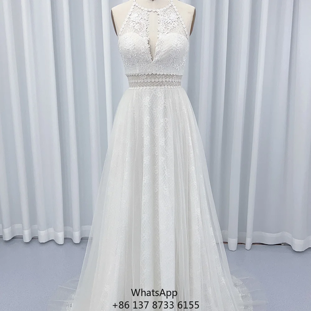 

HX50 Stylish Halter Illusion Wedding Long Bridal Dresses For Girls