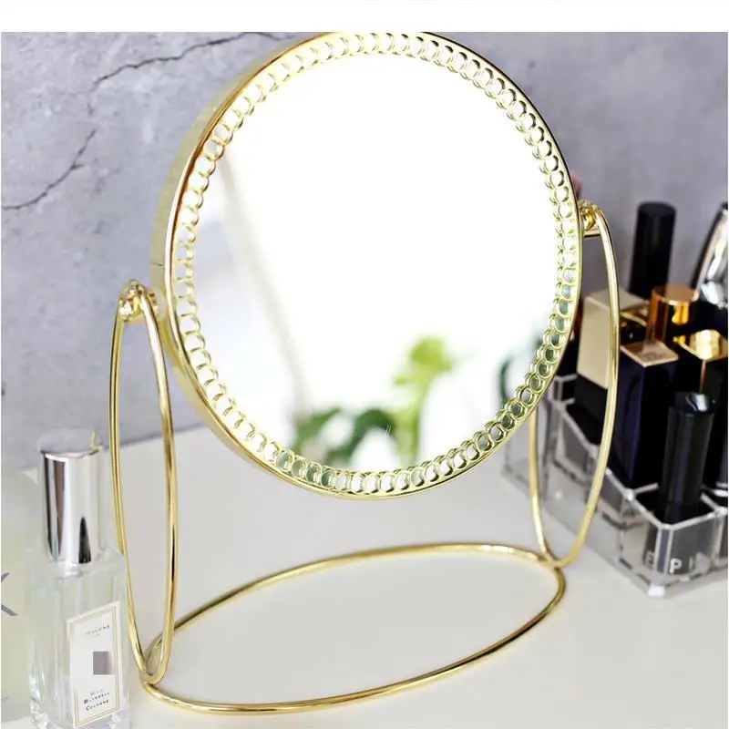 Metal Glass Makeup Mirror Bedroom Desktop Vanity Rotatable Double-sided Mirrors Decorative Decoration Accessories