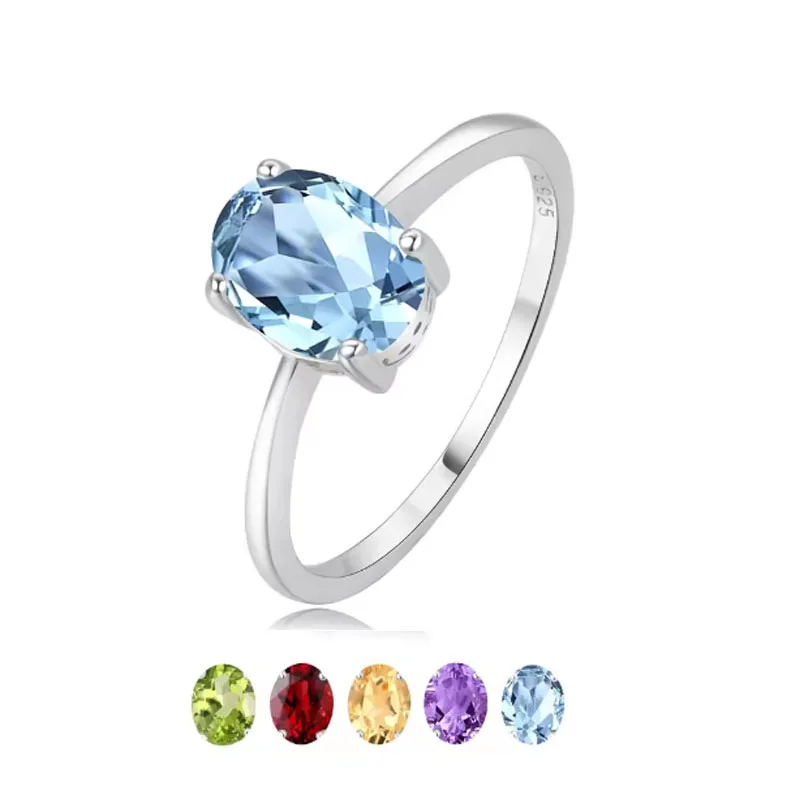 

Natural 1.45ct Garnet Citrine Amethyst Peridot Sky Blue Topaz Birthstone Solitaire Ring 925 Sterling Silver Jewelry For Women