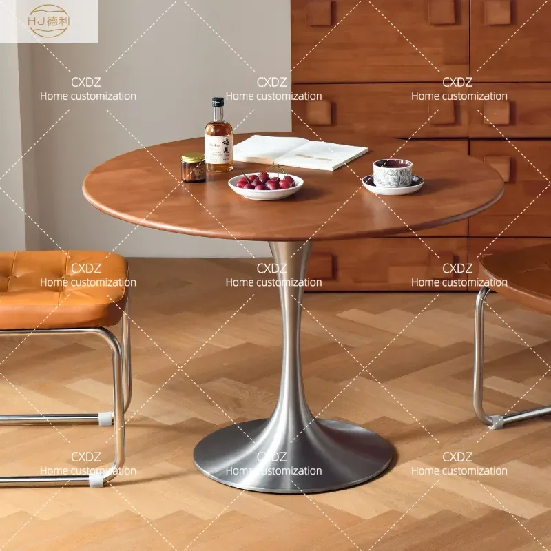 Retro Solid Wood Round Dining Table Modern Simple Medieval Style Small Apartment Household Furniture Durable Kitchen Table