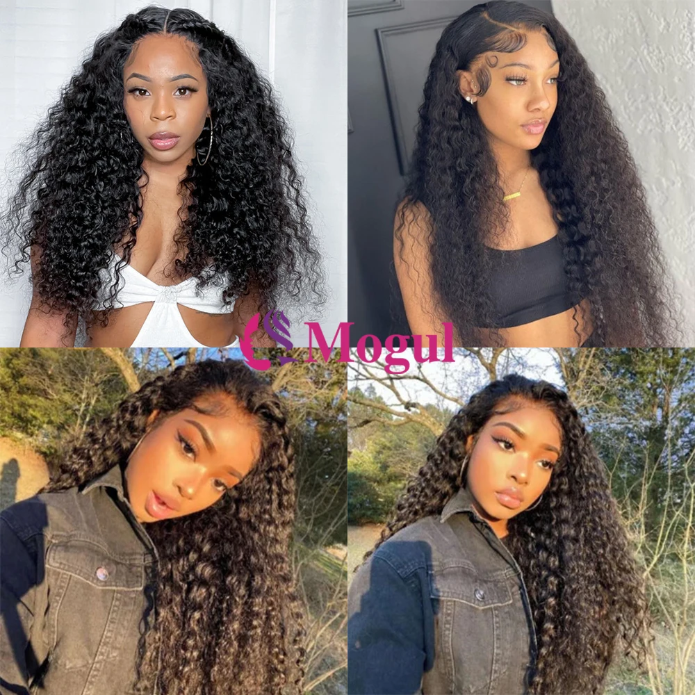 180% Density Deep Wave 4x4 Lace Closure Wig Transparent 13x4 Lace Frontal Wig Natural Color Indain Remy Human Hair 12-30 Inches