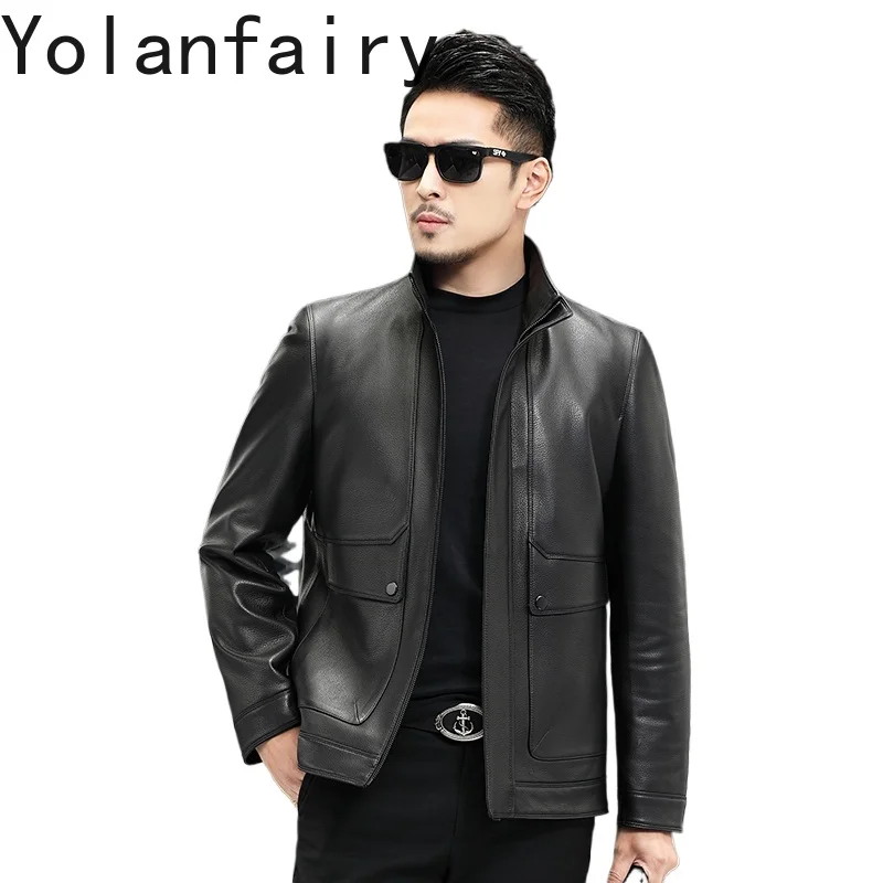 

YOLANFAIRY 100% Real Sheepskin Leather Coat Men Clothing Genuine Leather Jackets Man Slim Fit Casual Short Jackets Streetwear