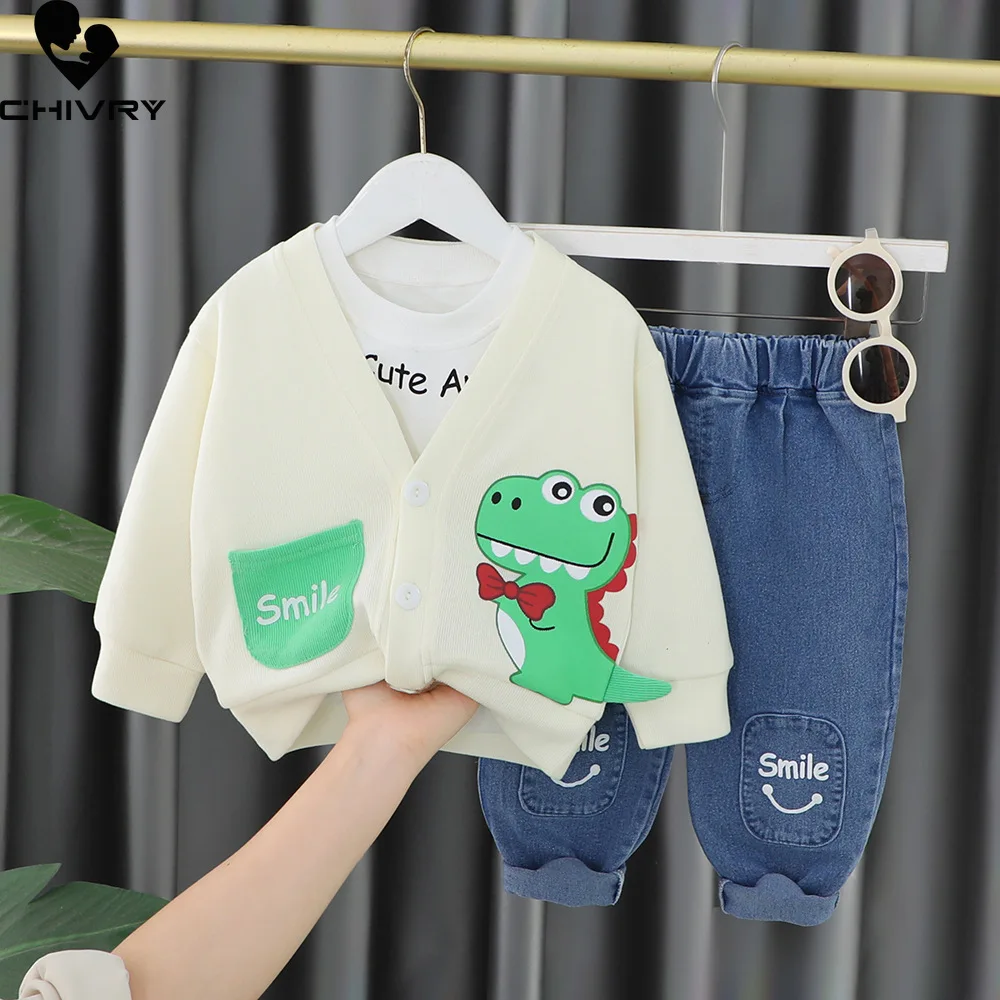 New Kids Baby Autumn Fashion Cute Cartoon Cardigans Sweater Sweatshirt with Pants Boys Girls Fashion Three-piece Clothing Sets