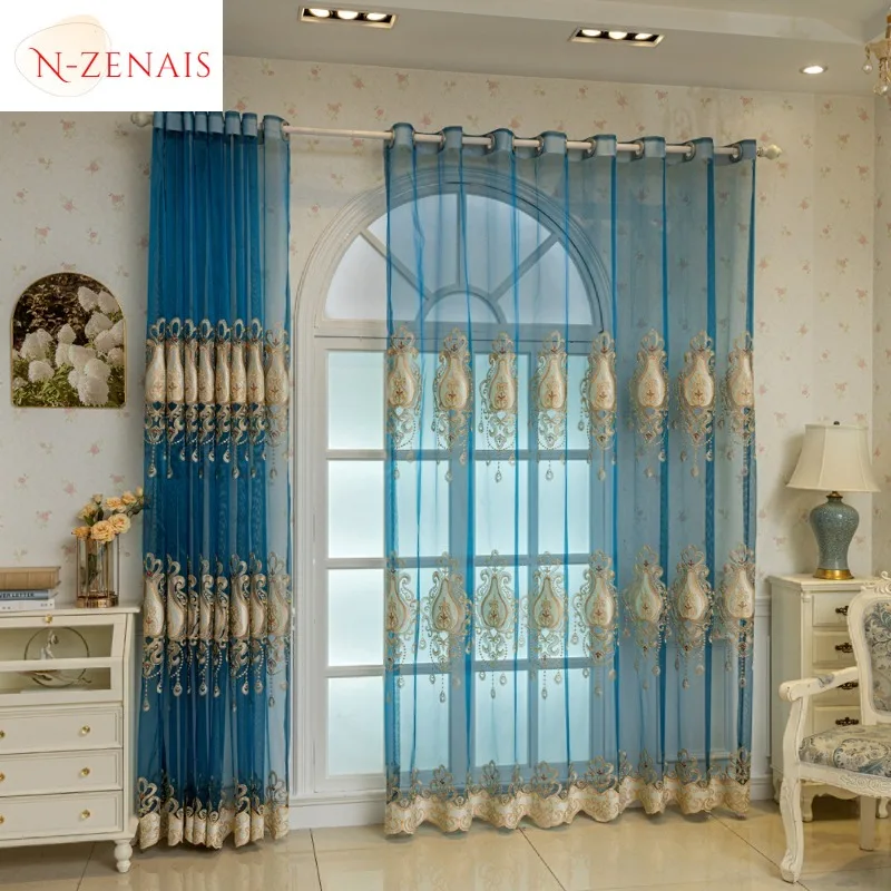 Custom Size Gold Embroidery Window Screen High-end Luxury Living Room Bedroom Balcony European and American Curtains Tulle