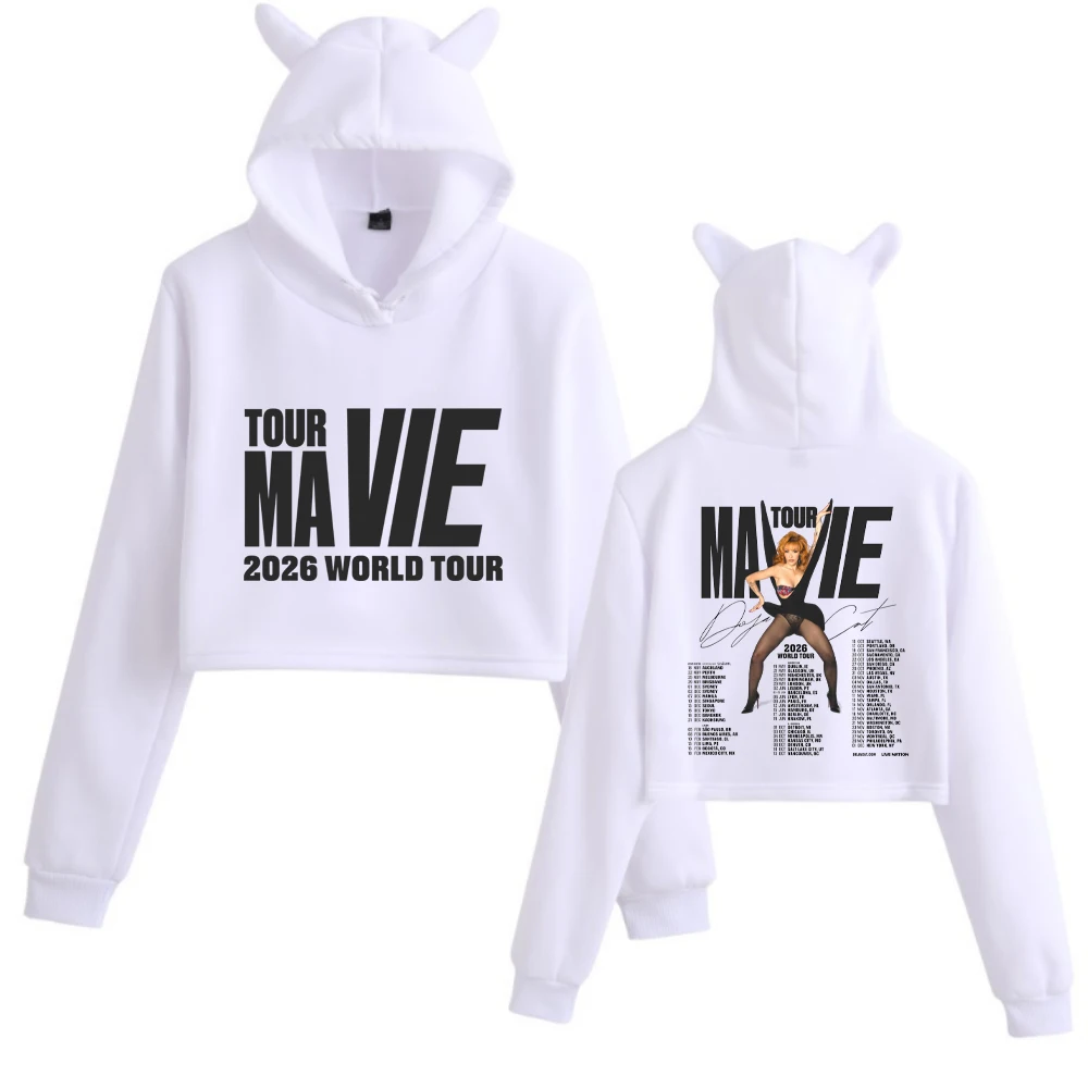 Doja Cat Ma Vie Tour 2026 猫耳パーカー 両面長袖クロップトップス ガールズファッションパーカー