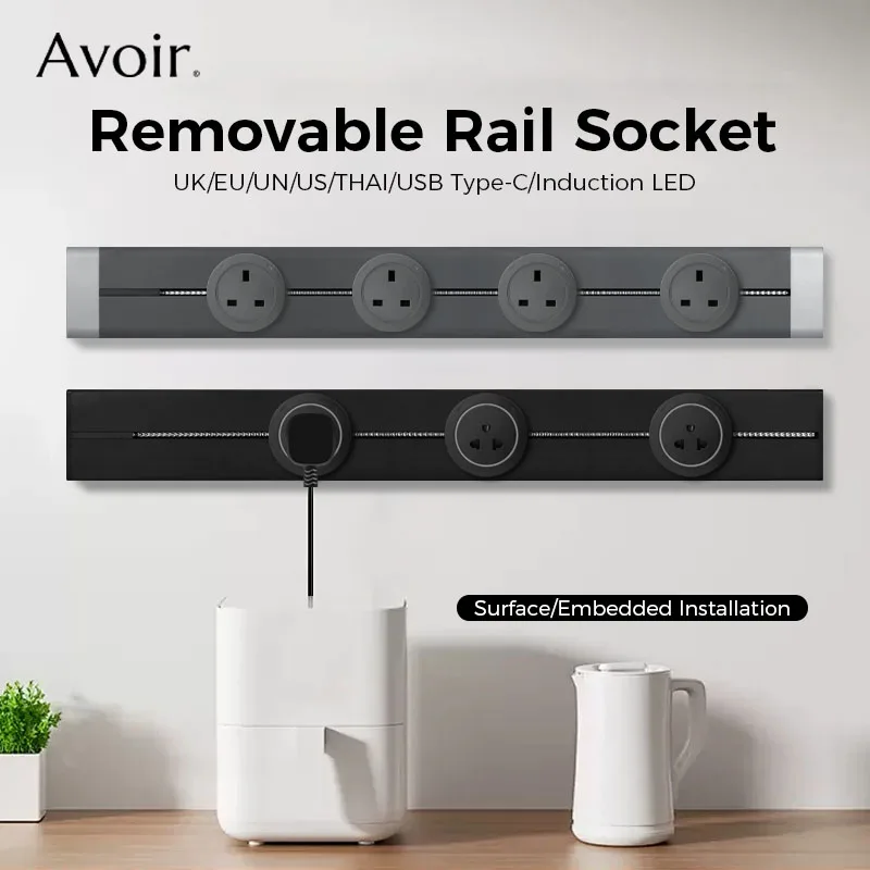 

Avoir Wall Track Socket Home Kitchen Desk Rail Sockets Europe French UK Korea America Power Plug Round Romovable Adapter Module