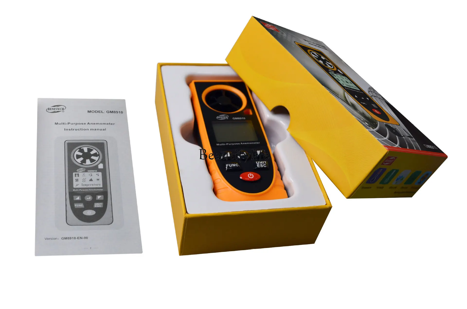 *GM8910 مقياس شدة الريح متعدد الوظائف مقياس درجة الحرارة والرطوبة مقياس إضاءة الضغط الجوي