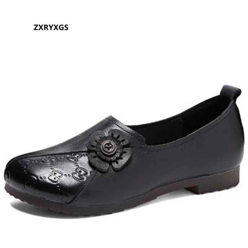 

ZXRYXGS Tendon Soft Bottom Comfort Travel Flats Women Shoes 2023 New Classic Flowers Full Genuine Leather Shoes Flat Shoes