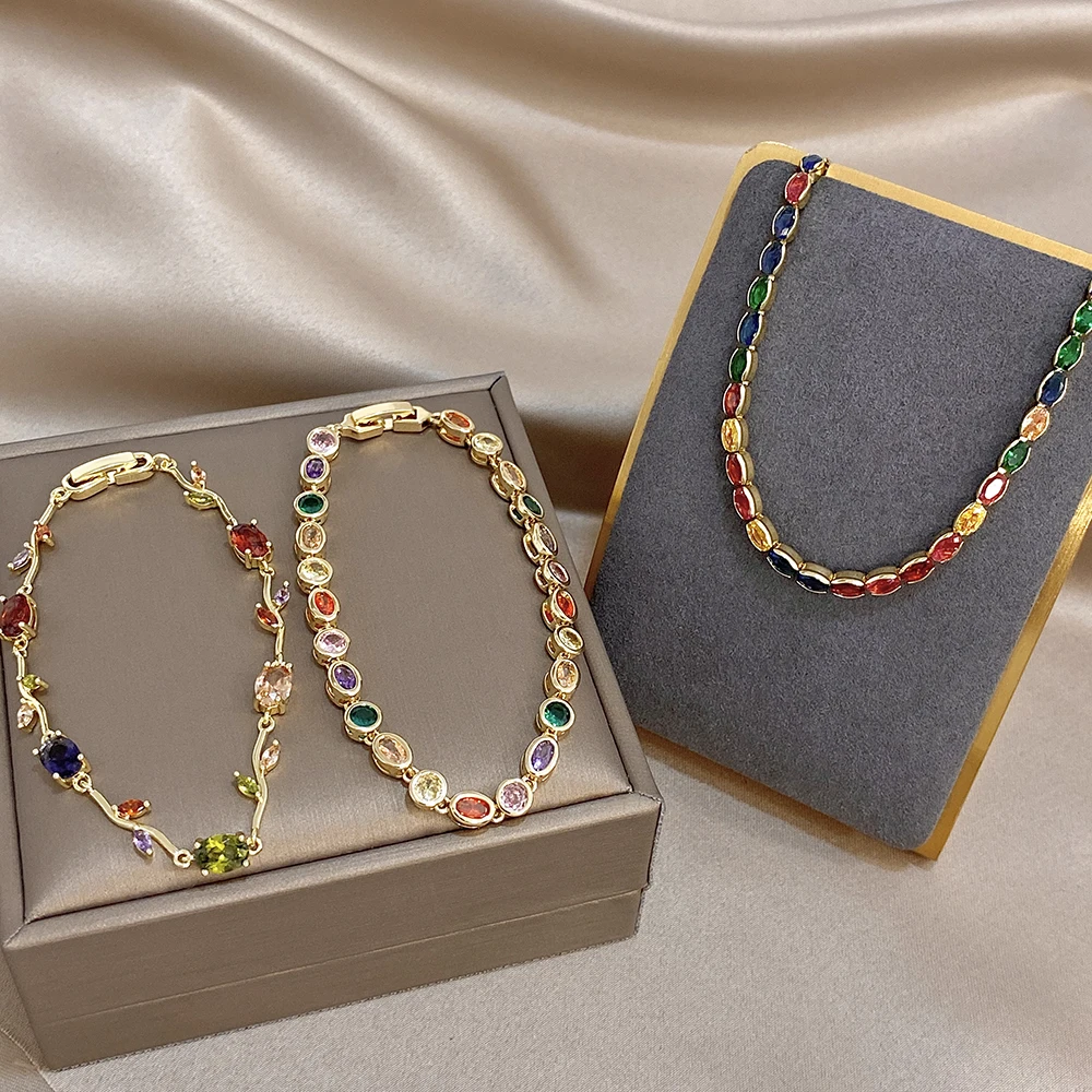 Greatera Farbenfrohe Rosen-Zirkonium-Kette Damenarmband Feinheit Leichter Luxus Beliebter Stil Armreif Einzigartige Geschenke Schmuck