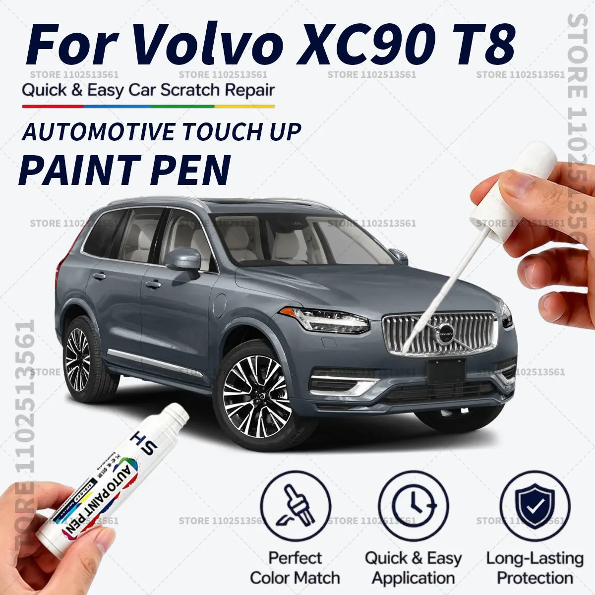 For 2014-2025 Volvo XC90 T8 Quick Dry Car Touch Up Paint Pen Auto Scratch Repair Brush for Paint Chips Scratches and Scuffs Blue