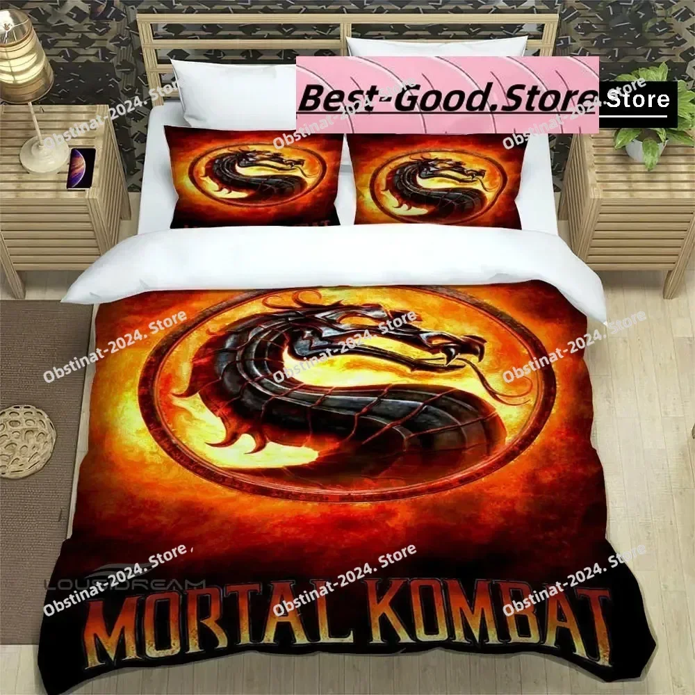 

3D Print Mortal Kombat Logo Cartoon Bedding Set Boys Girls Twin Queen King Size Duvet Cover Pillowcase Bed boys Adult Bedroom