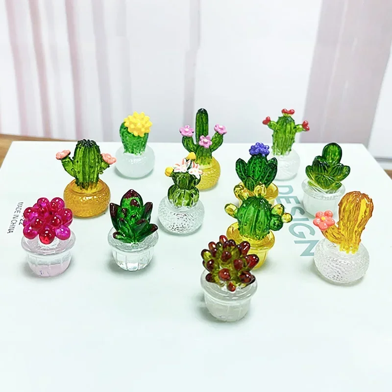 Mini Cactus Figurines Ornaments Cactus Bonsai Decor Micro Landscape Decor Plant Bonsai Potted Succulent Statue Desktop Ornaments