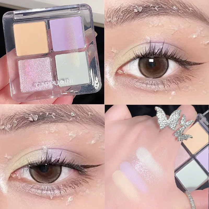 لوحة ظلال عيون بأربعة ألوان، كتاب أحمر صغير لامع ولامع، نفس ظلال العيون المقاومة للماء، مستحضرات تجميل لامعة على شكل دودة القز #3