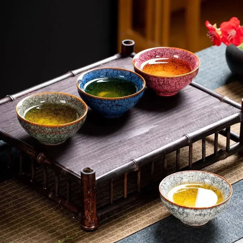 Kiln Transformed Into Four Seasons Cup Tea Cup Tea Kung Fu Tea Set Household Ceramic Tea Cup Tea Bowl Souvenir Gift Box