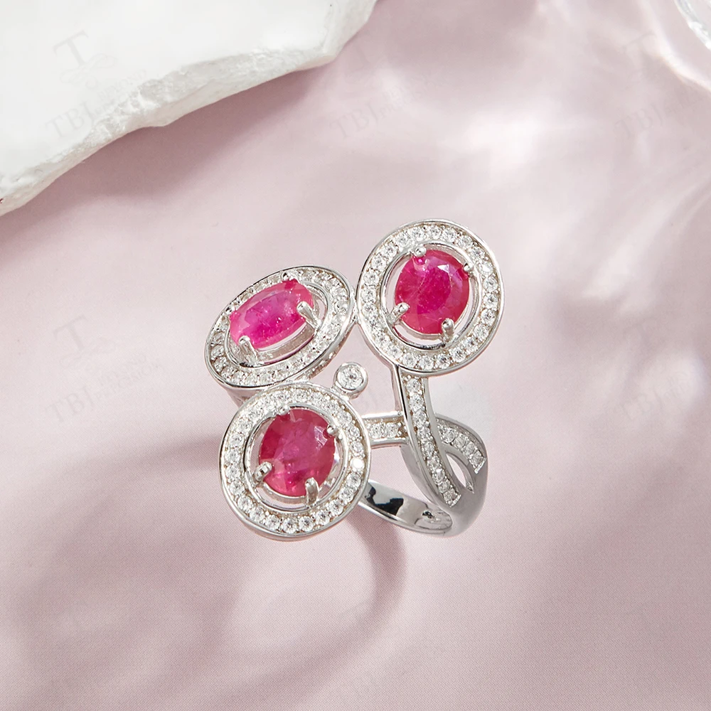 Luxury Fancy Designer Silver Ring for Lady Natural Burma ruby Gemstone Fashion Jewelry anniversary & Engagement & Party Gift