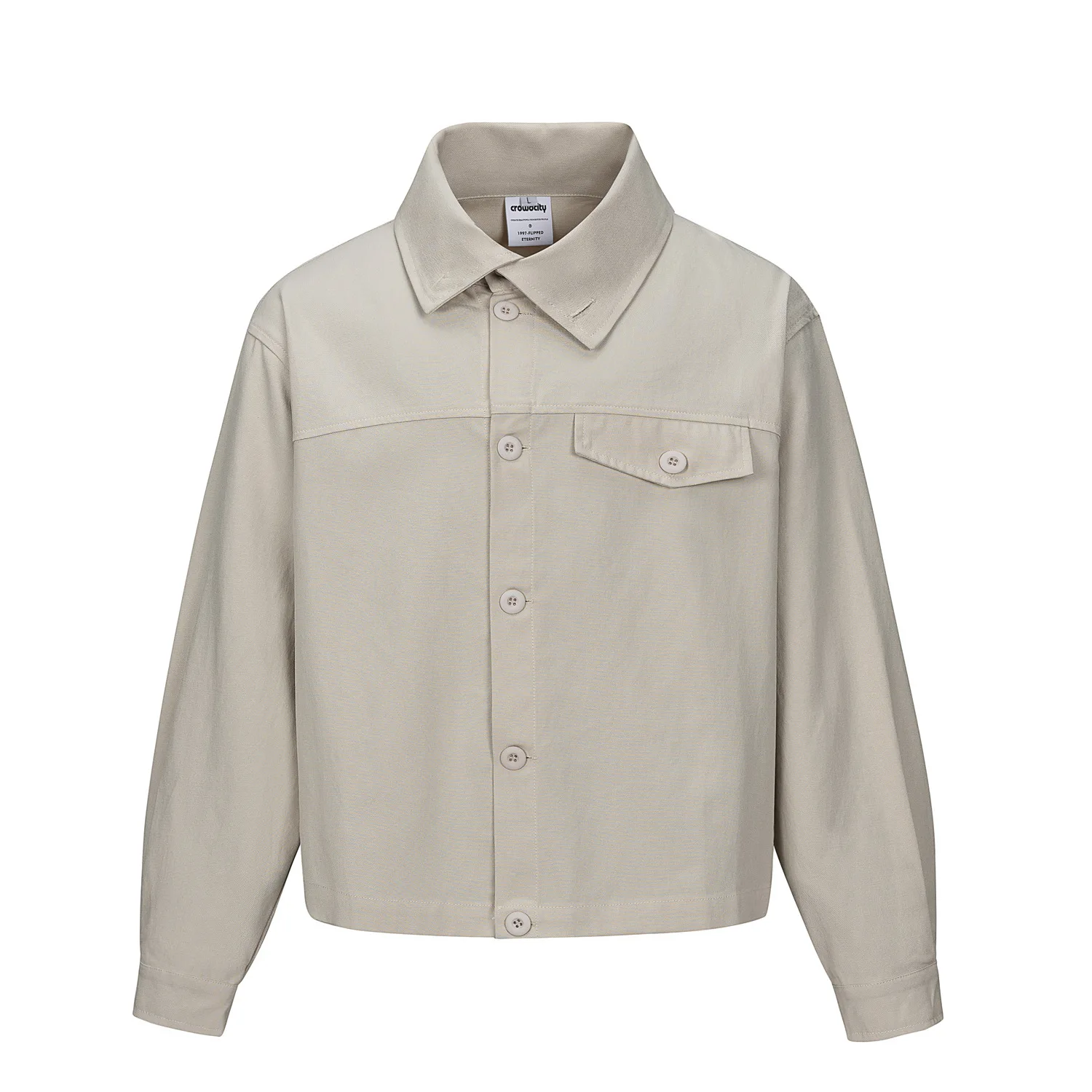 American Retro Cropped Asymmetric Front Placket Work Shirt in Lyocell Blend Unisex Loose-Fit Long-Sleeve Casual Men's Outerwear