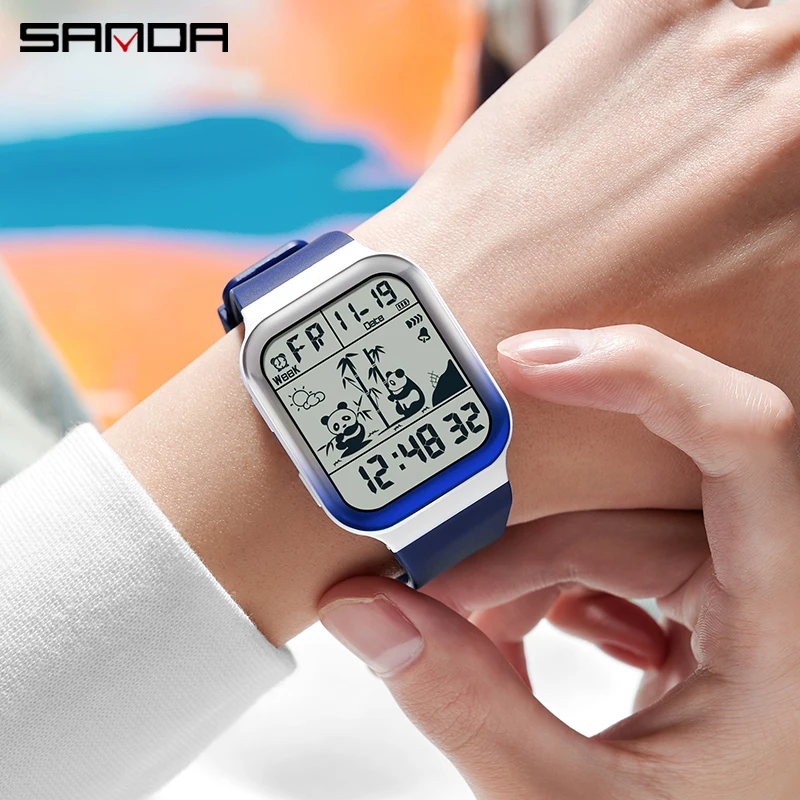 SANDA Trend Outdoor Waterproof Dial Digital Movement Hand Clock For Men Shockness Alarm Mode Chronograph Electronic Wristwatch