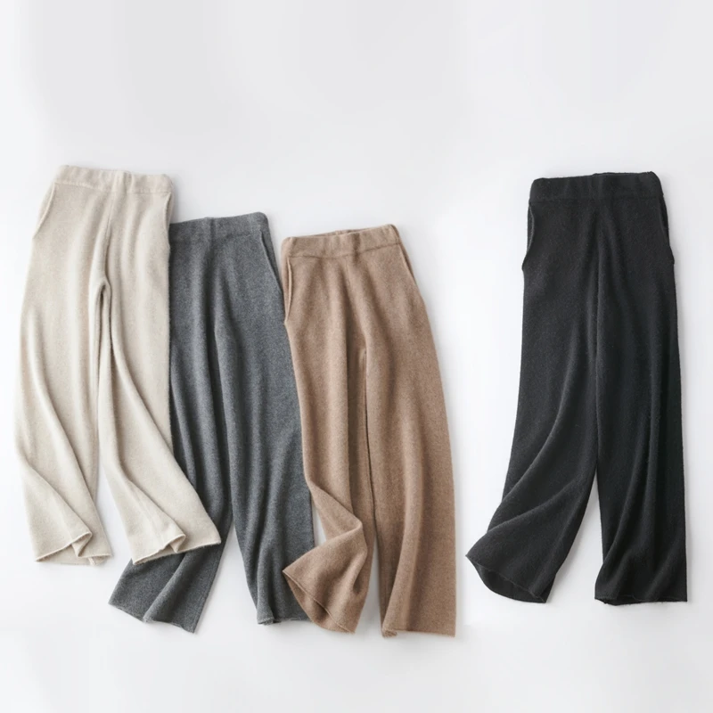 

Choice New 100% Cashmere Pants For Women Autumn Winter Classical Wide-Leg Pants Loose 2025 Fashion Cashmere Knitting Trousers