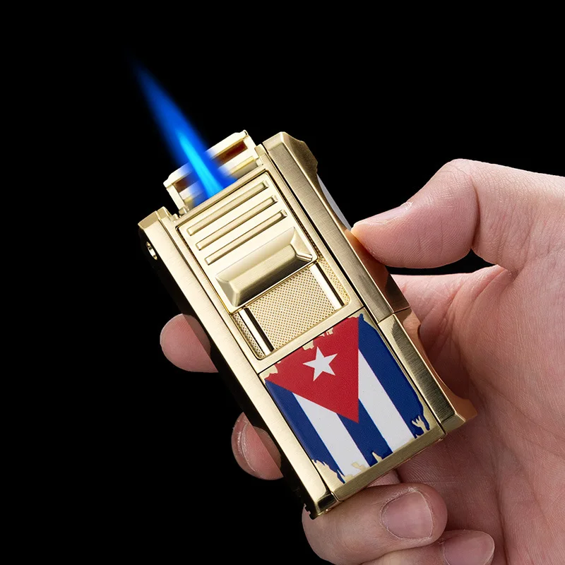 

LUBINSKI Metal 3-in-1 Cigar Turbo Lighter High Firepower Windproof Butane Gas Lighter V-shaped Cigar Cutting Knife Men's Gift