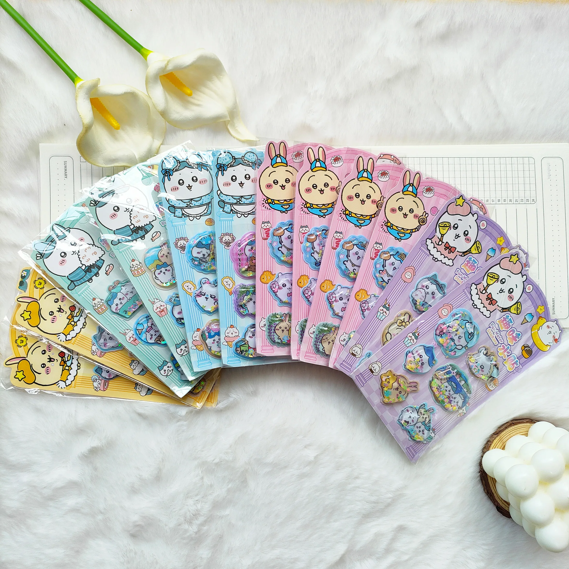 12pcs newCute Chiikawa Hachiware Usagi 3D Water Shake Stickers Fun DIY Decorative Stickers for Notebooks Laptops and Phone Cases