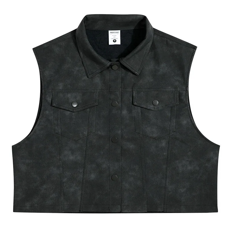 Vintage Hi Street Pu Leather Vest Harakuju Streetwear Fashion Waistcoats For Male Hip Hop