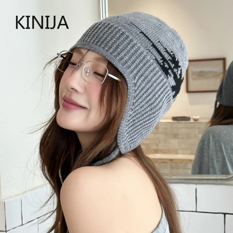 Warme Strickmütze im koreanischen Stil, Outdoor-Freizeit, modisch, weich, bequem, hautfreundlich, Gehörschutz, kalter Hut, Gesicht, kleiner Garnhut