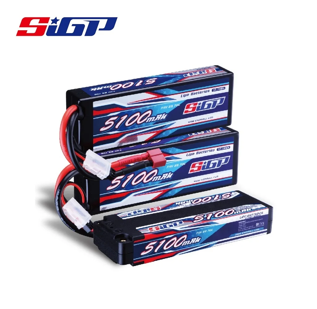 Batería Lipo SIGP 2S 7,4 V 5100mAh 2S1P 70C, carcasa dura con conector Deans T 4mm Bullet XT60 para coche RC, camión, tanque, vehículo, Buggy