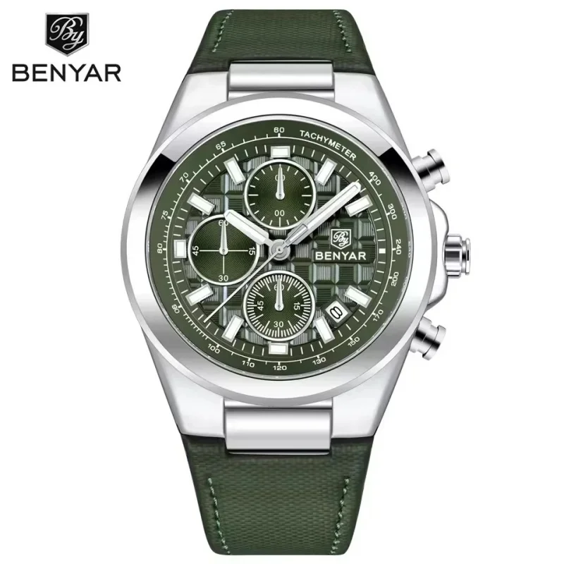 New BENYAR Elegant Classic Fashion Men's Watch Quartz Luminous Chronograph Waterproof Calendar Leather Men's Business Watch