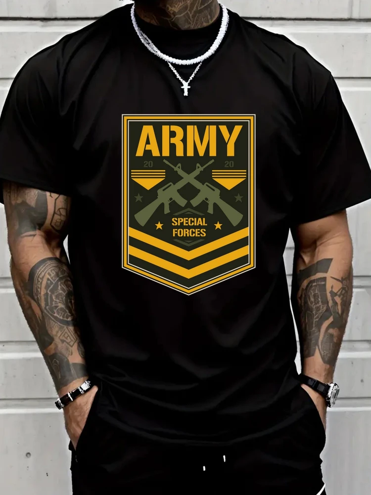 Army Special Forces-Vintage Military Design with Crossed Rifles&Stars-100% cotton O-neck short sleeve printed men's T-shirt.