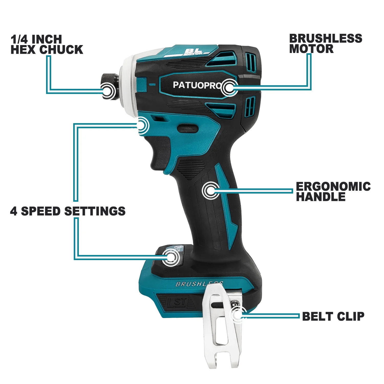 Sem fio Brushless Impact Driver Kit, chave de fenda elétrica, 4 velocidades, 1/4-Polegada Hex, Makita 18V Bateria, sem bateria