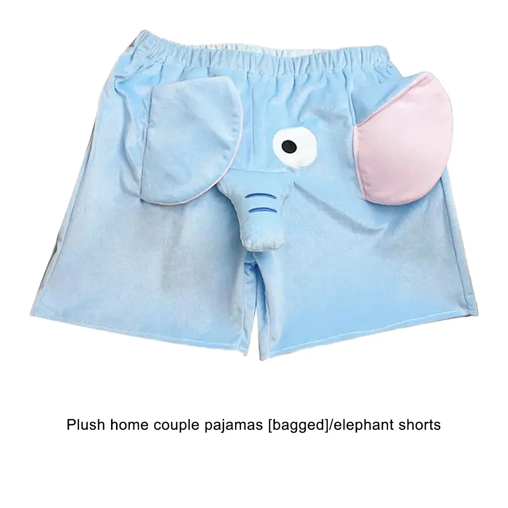 Unisex Plush Cute Cartoon Animal Pants, Man Lounge Shorts, solto confortável, macio elástico, desgaste do sono, Party L