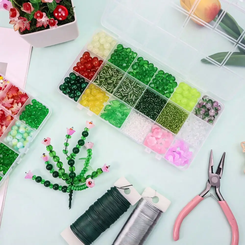 Crystal Glass Material 6mm Green Glass Beads Set Beginner Friendly Handmade DIY Supplies DIY Beaded Plants Green Series Color