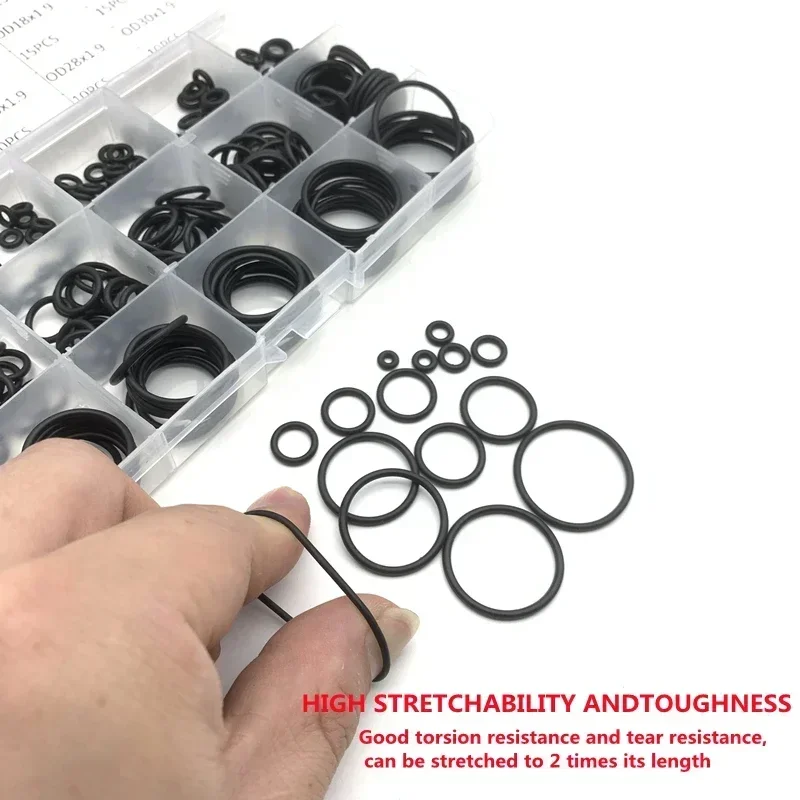 225pcs/Box Rubber O Ring Thickness1.9mm Assortment Black O-Ring Seals Set Nitrile Washers High Quality For Car Gasket 15 Sizes