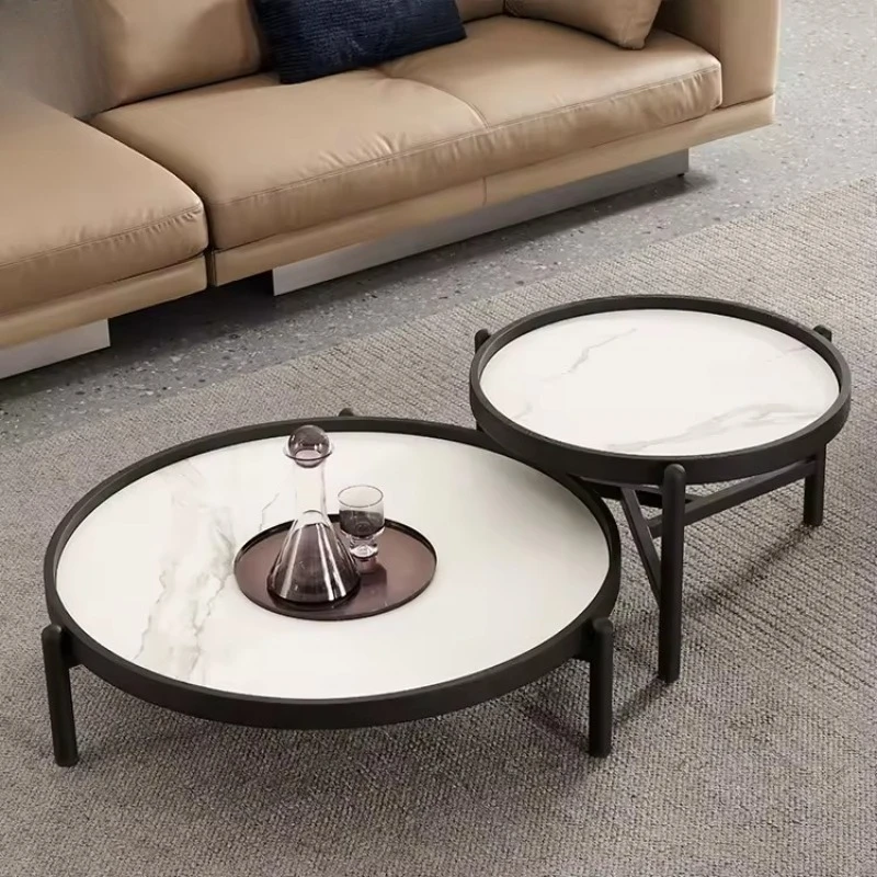 

White marble tabletop wooden border smart coffee table