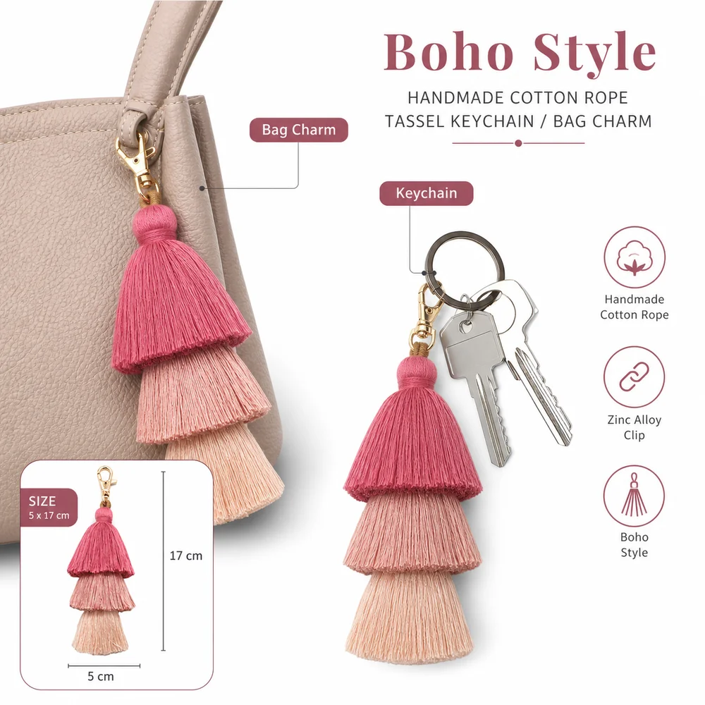 New Bohemian Tassel Keychain Triple Layer Multicolor Purse Charm Luxurious Handmade Decorative Pendant Bag Accessories