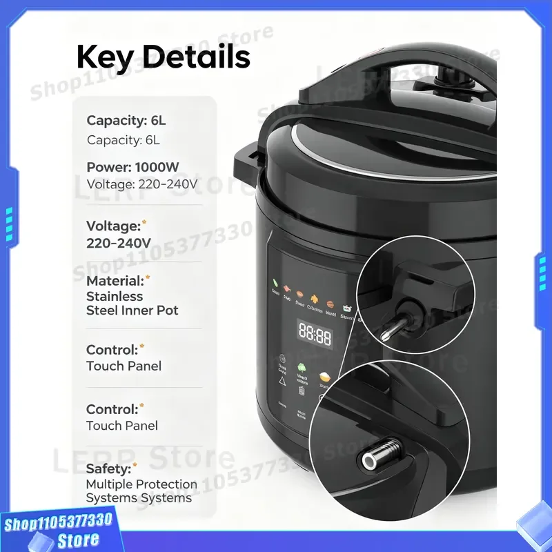 6L 8L Electric Pressure Cooker 10 in 1 Multifunction Rice Cooker with LED Display Icon Home Kitchen Appliance Direct from