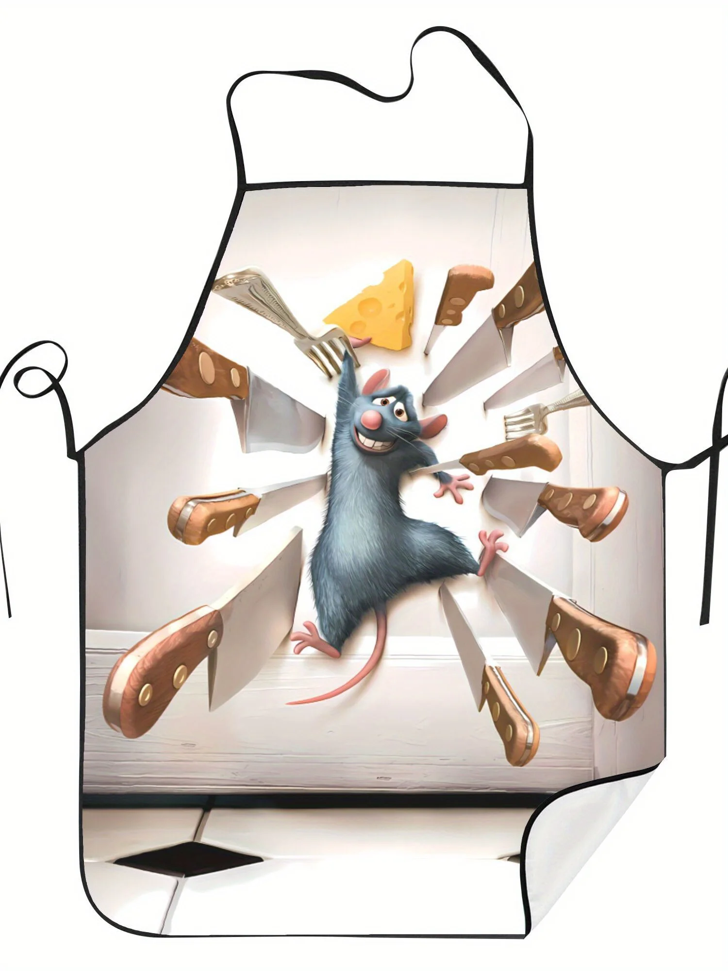 BIIHUDU Retro Mouse Print Apron - Whimsical Kitchen Design with Anthropomorphic Mouse & Sausages Hand Wash/Dry Clean, Cute Apron