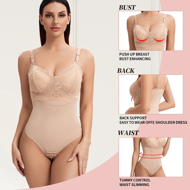 Lace Thongs Bodysuit Shapewear Women Seamless Full Body Shaper Slimming Waist Tummy Control Underwear Flat Belly Smooth Corset