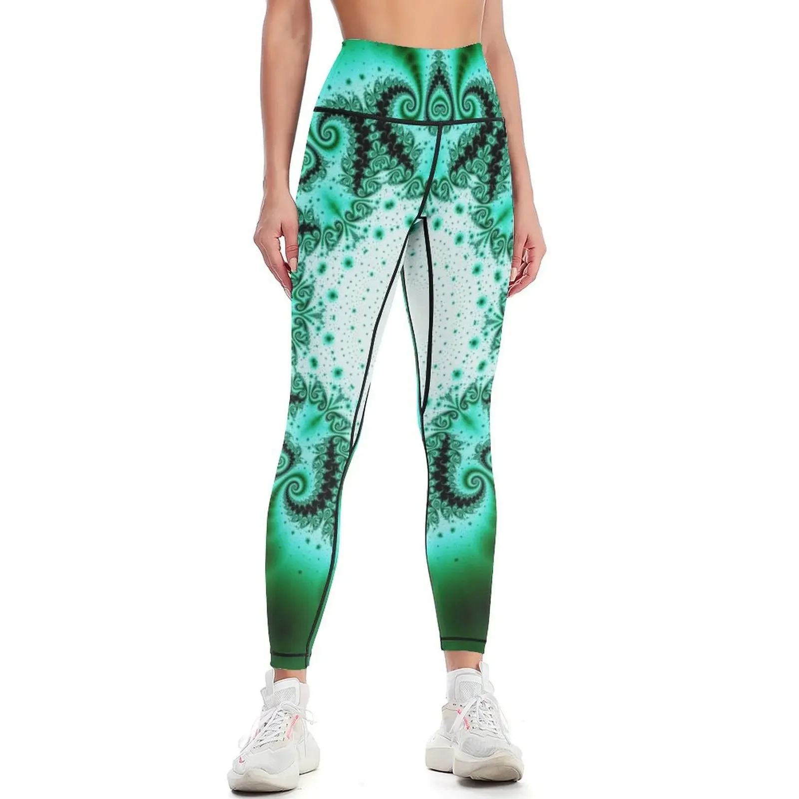 

Green and Black Fractal Kaleidoscope Leggings exercise clothing for joggers for Legging sport Womens Leggings