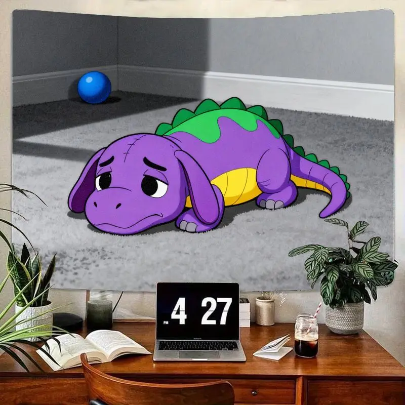 

1PC Cute Sad Purple Dinosaur Meme Tapestry, Cartoon Polyester Wall Art for Living Room Bedroom Dorm Decor, Gift for Meme Fans