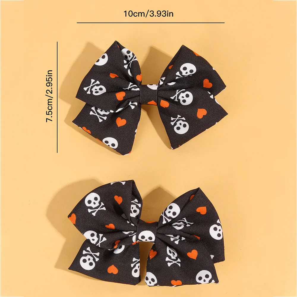 2PCS Halloween Bows Hairpin Cute Ribbon Skull Print Hair Clips For Girls Halloween Party Hair Accessories Kids Barrettes