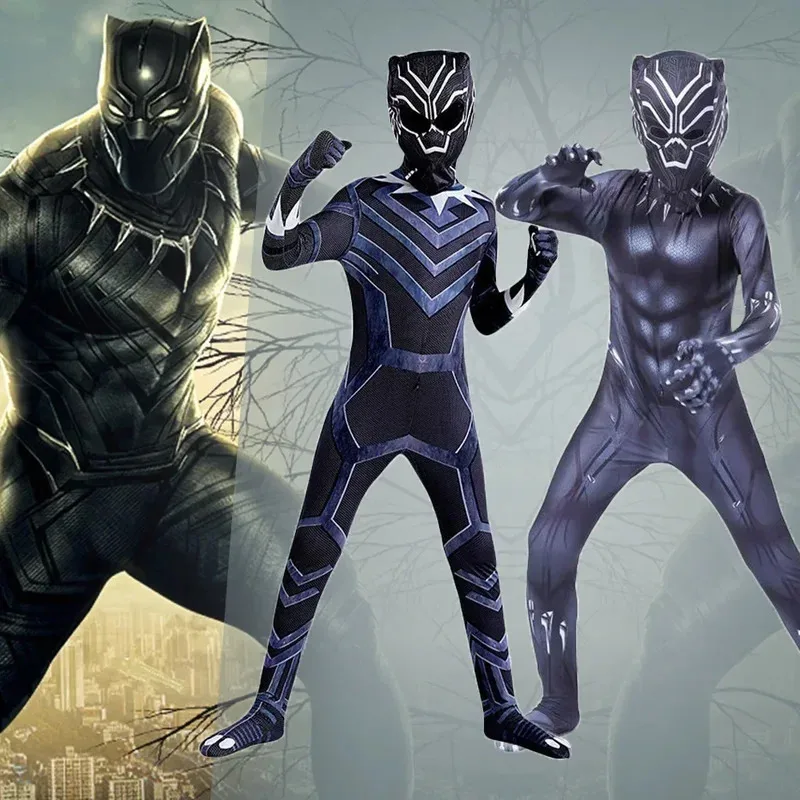 

Black Panther Jumpsuit Adult Kids Cosplay Costume Superhero Black Panther Children Bodysuit Halloween Christmas Party Gift