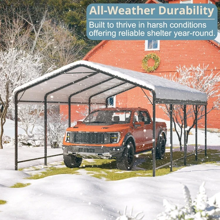 Carport 12x20 FT Metal Carport with Enhanced Base Outdoor Heavy Duty Garage Galvanized Car Shelter for Pickup, Boat, Car and Tra image 4