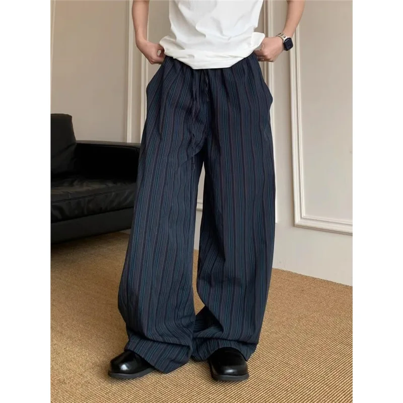American retro lazy style vertical striped scimitar wide-leg pants for men and women, loose casual and versatile trousers