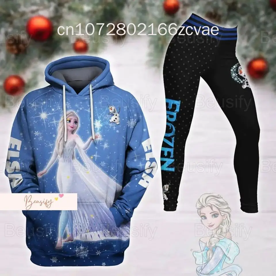 

2024 New Disney Frozen Elsa Princess Women's Hoodie and Leggings Set Suit Elsa Yoga Pants Sweatpants Fashion Sports Suit