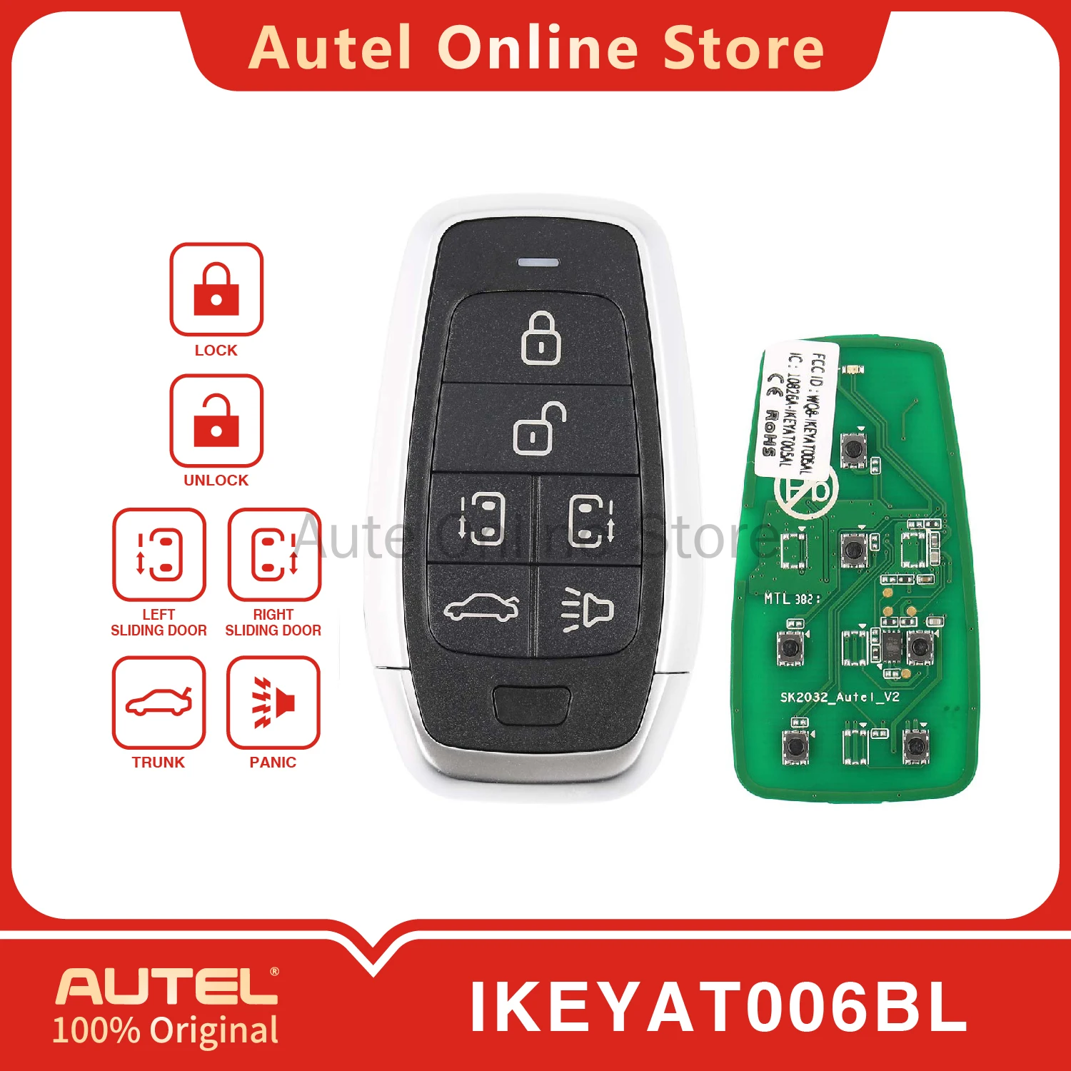 

AUTEL IKEYAT006BL 6-кнопочный универсальный интеллектуальный дистанционный ключ для KM100/IM508/IM608